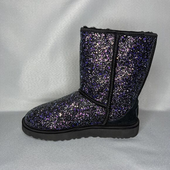 New Women's 7 UGG Boots Black Cosmos Sparkles Multi Glitter Classic Short - Picture 8 of 15